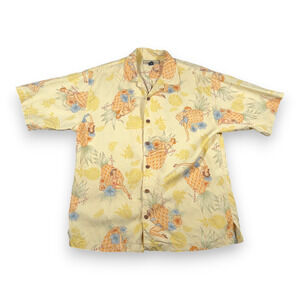 Vintage Tommy Bahama Hawaiian Shirt Adult MEDIUM Yellow Silk Pinup Girl Camp Y2K